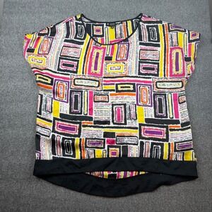 Rafaella Studio Blouse Women's‎ Large Multi Color Geometric Print High Low Top